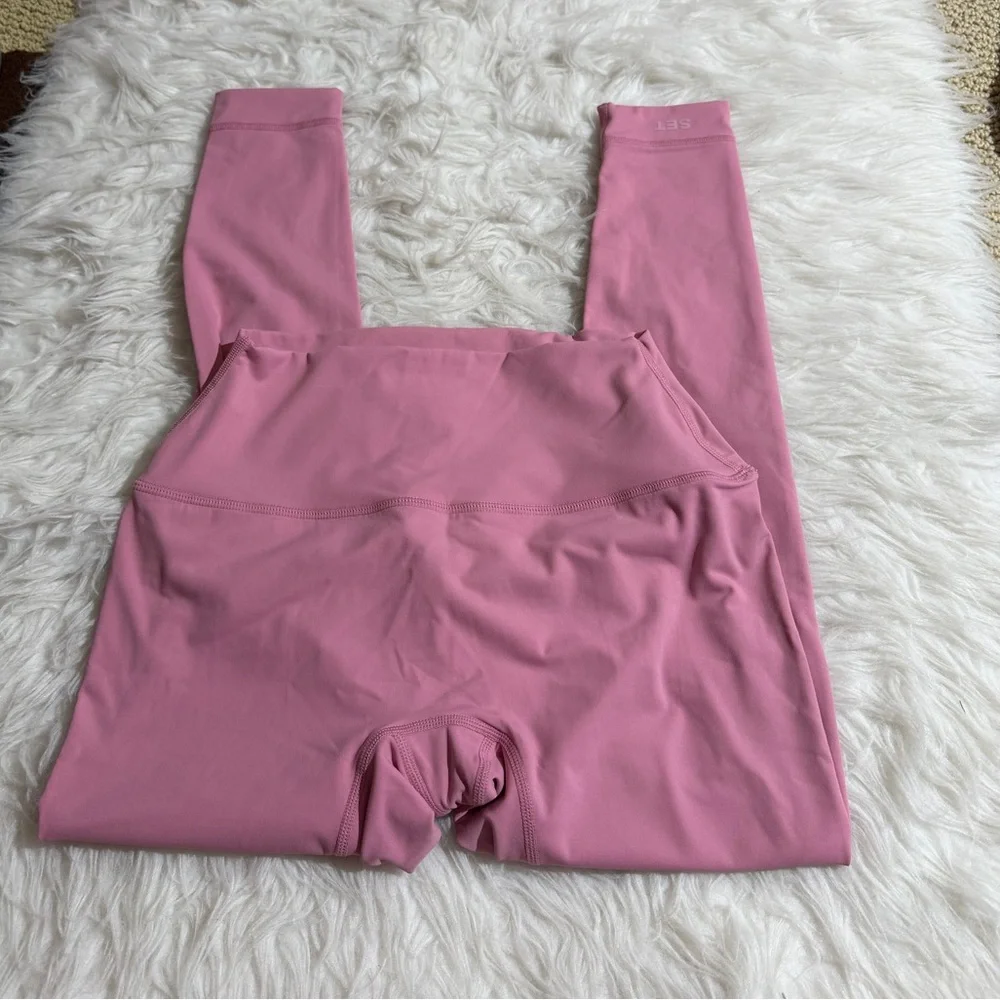 NEW Set Active Large XL Pink Matching Set Glossy Leggings Double Layer Sport bra